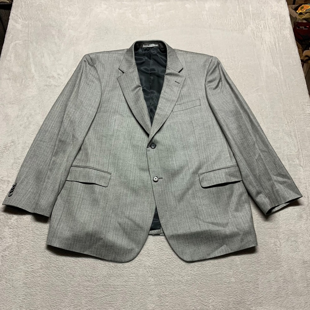John W Nordstrom Sport Coat Jacket Blazer Mens 48R Silk & Wool Herringbone Gray